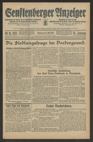 Senftenberger Anzeiger vom 18.04.1933