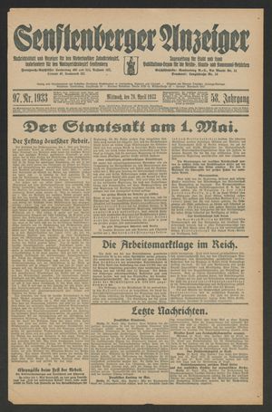 Senftenberger Anzeiger vom 26.04.1933