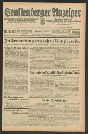Senftenberger Anzeiger vom 17.05.1933