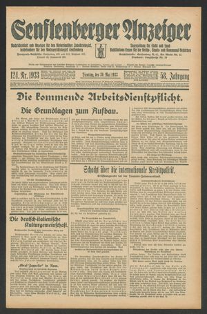 Senftenberger Anzeiger on May 30, 1933