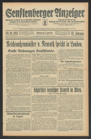 Senftenberger Anzeiger vom 14.06.1933