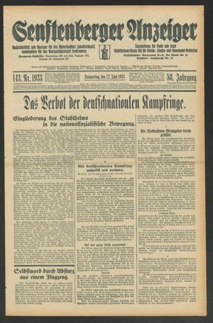 Senftenberger Anzeiger vom 22.06.1933