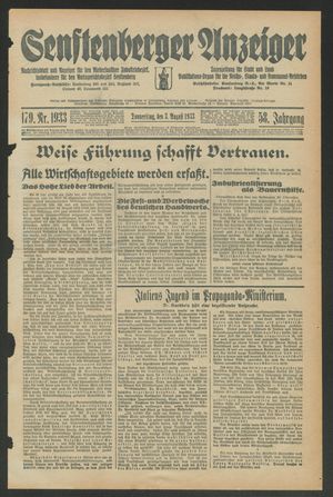 Senftenberger Anzeiger vom 03.08.1933