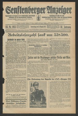 Senftenberger Anzeiger vom 10.08.1933