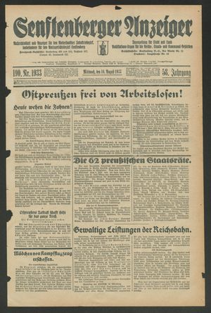 Senftenberger Anzeiger vom 16.08.1933