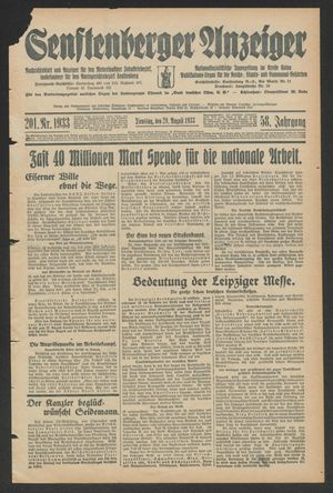 Senftenberger Anzeiger vom 29.08.1933