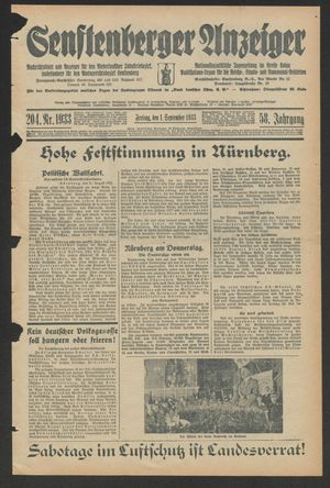 Senftenberger Anzeiger vom 01.09.1933