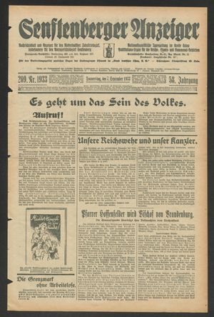 Senftenberger Anzeiger vom 07.09.1933
