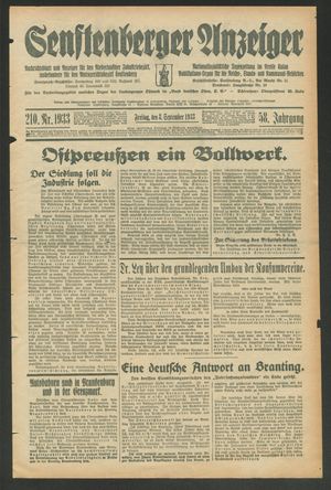 Senftenberger Anzeiger vom 08.09.1933