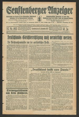 Senftenberger Anzeiger vom 16.09.1933