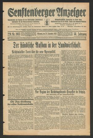 Senftenberger Anzeiger vom 20.09.1933
