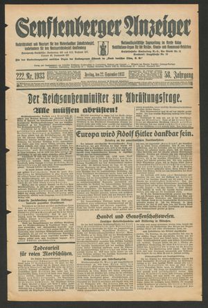 Senftenberger Anzeiger vom 22.09.1933