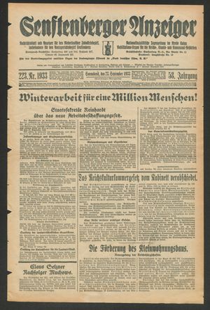 Senftenberger Anzeiger vom 23.09.1933