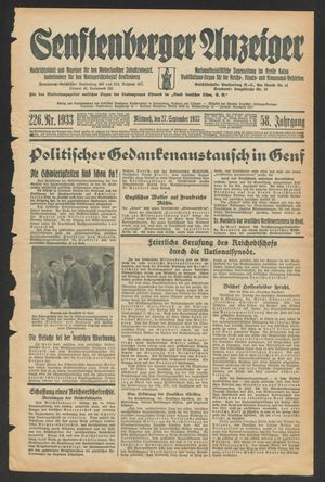 Senftenberger Anzeiger vom 27.09.1933