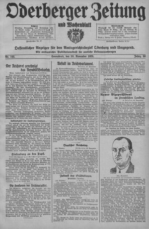 Oderberger Zeitung und Wochenblatt vom 30.11.1929