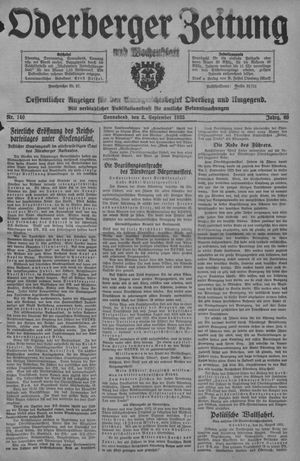 Oderberger Zeitung und Wochenblatt vom 02.09.1933