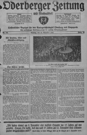 Oderberger Zeitung und Wochenblatt vom 12.11.1933