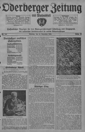 Oderberger Zeitung und Wochenblatt vom 14.11.1933