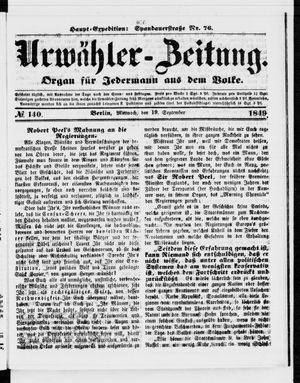 Urwähler-Zeitung on Sep 19, 1849