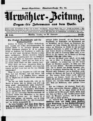 Urwähler-Zeitung on Sep 25, 1849