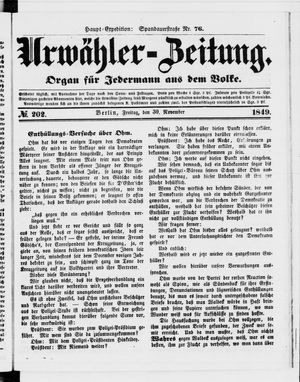 Urwähler-Zeitung vom 30.11.1849