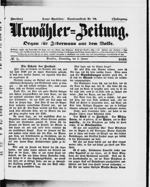 Urwähler-Zeitung vom 03.01.1850