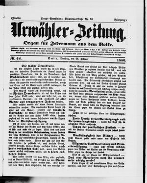 Urwähler-Zeitung vom 26.02.1850