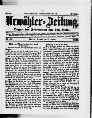 Urwähler-Zeitung vom 27.02.1850