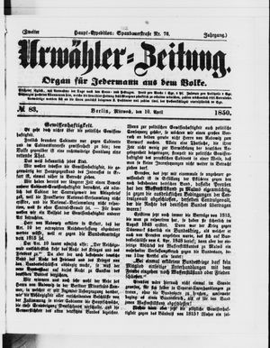 Urwähler-Zeitung vom 10.04.1850