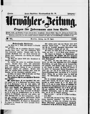 Urwähler-Zeitung vom 12.04.1850