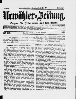 Urwähler-Zeitung vom 31.12.1850