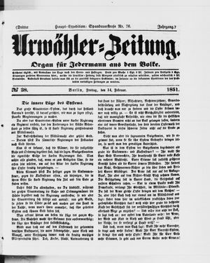 Urwähler-Zeitung vom 14.02.1851