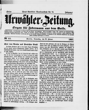 Urwähler-Zeitung vom 20.02.1851