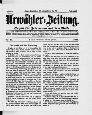 Urwähler-Zeitung vom 22.02.1851