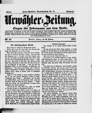 Urwähler-Zeitung vom 28.02.1851
