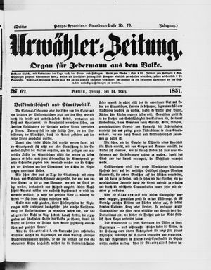 Urwähler-Zeitung vom 14.03.1851