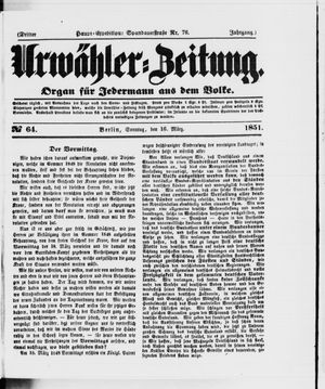 Urwähler-Zeitung vom 16.03.1851