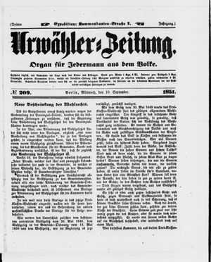 Urwähler-Zeitung vom 10.09.1851