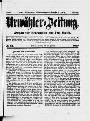 Urwähler-Zeitung vom 20.02.1852