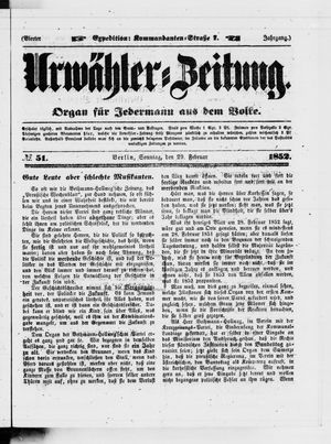 Urwähler-Zeitung vom 29.02.1852