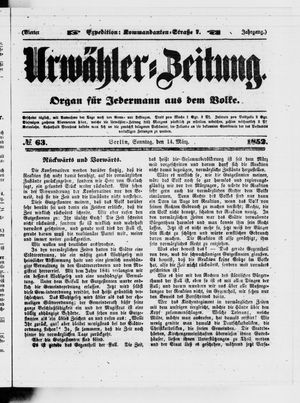 Urwähler-Zeitung vom 14.03.1852