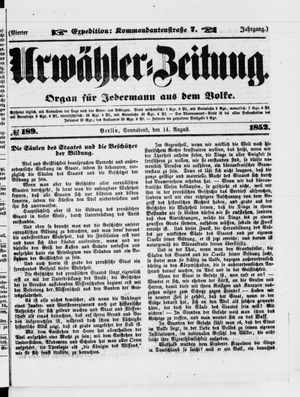 Urwähler-Zeitung vom 14.08.1852