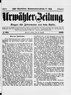 Urwähler-Zeitung vom 20.08.1852