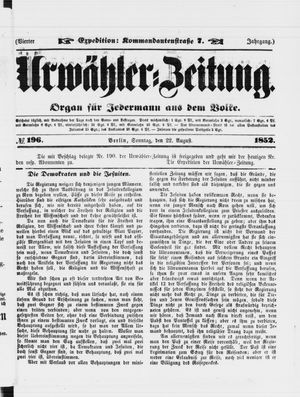 Urwähler-Zeitung vom 22.08.1852