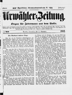 Urwähler-Zeitung vom 11.09.1852