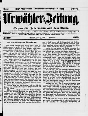 Urwähler-Zeitung vom 17.09.1852