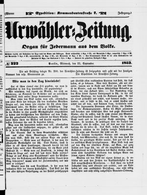Urwähler-Zeitung vom 22.09.1852