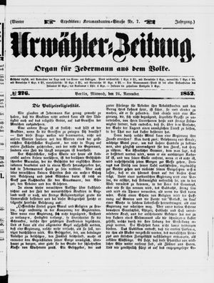 Urwähler-Zeitung on Nov 24, 1852