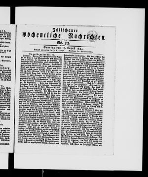 Züllichauer wöchentliche Nachrichten on Aug 17, 1834