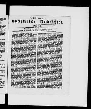 Züllichauer wöchentliche Nachrichten on Sep 21, 1834